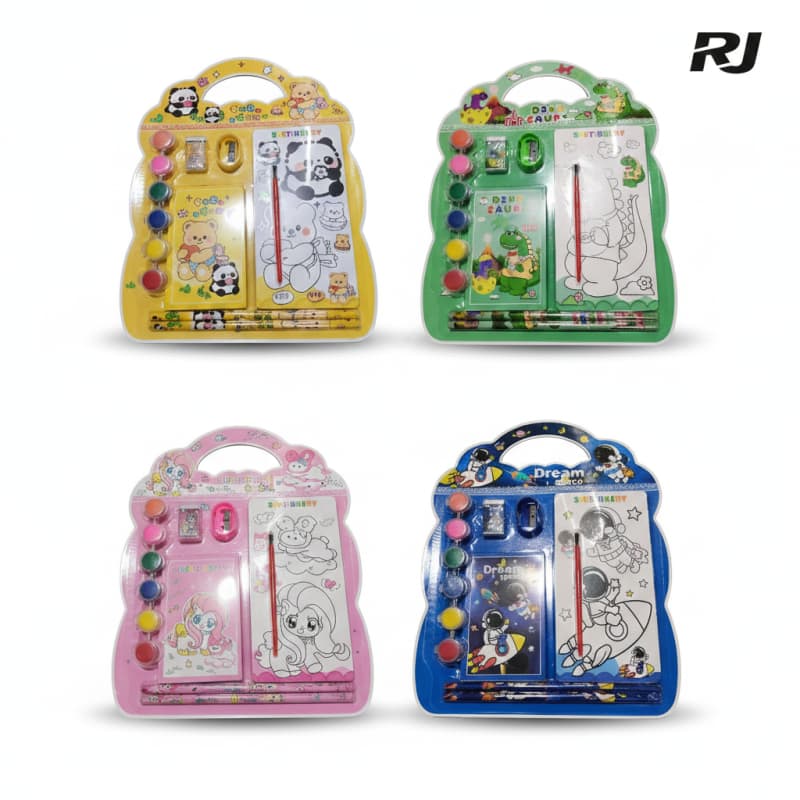 set de escolar c/2lapiz,6pintura,libreta,tajador,borrador