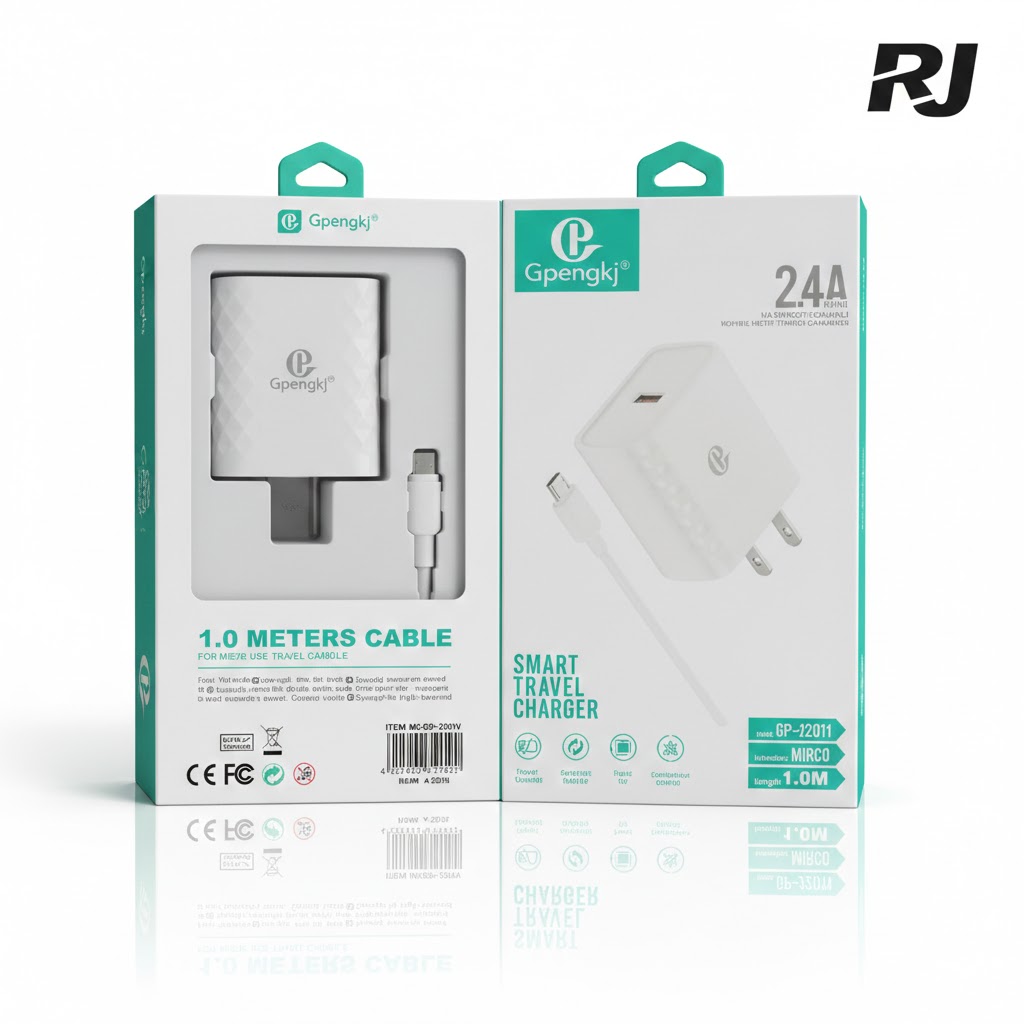 2.4A+1 set de cable usb-V8 c/cargador en caja