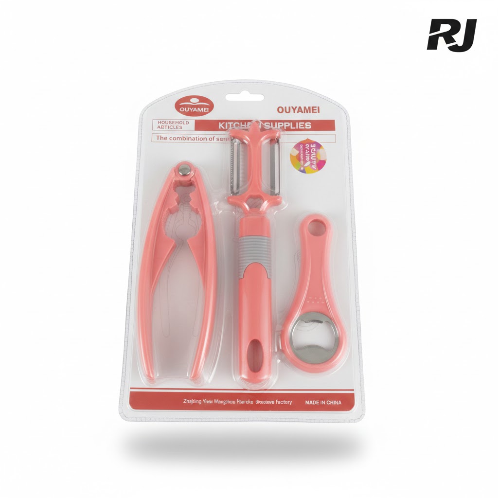 3PCS set c/exprimidor,pela papa,abretapa