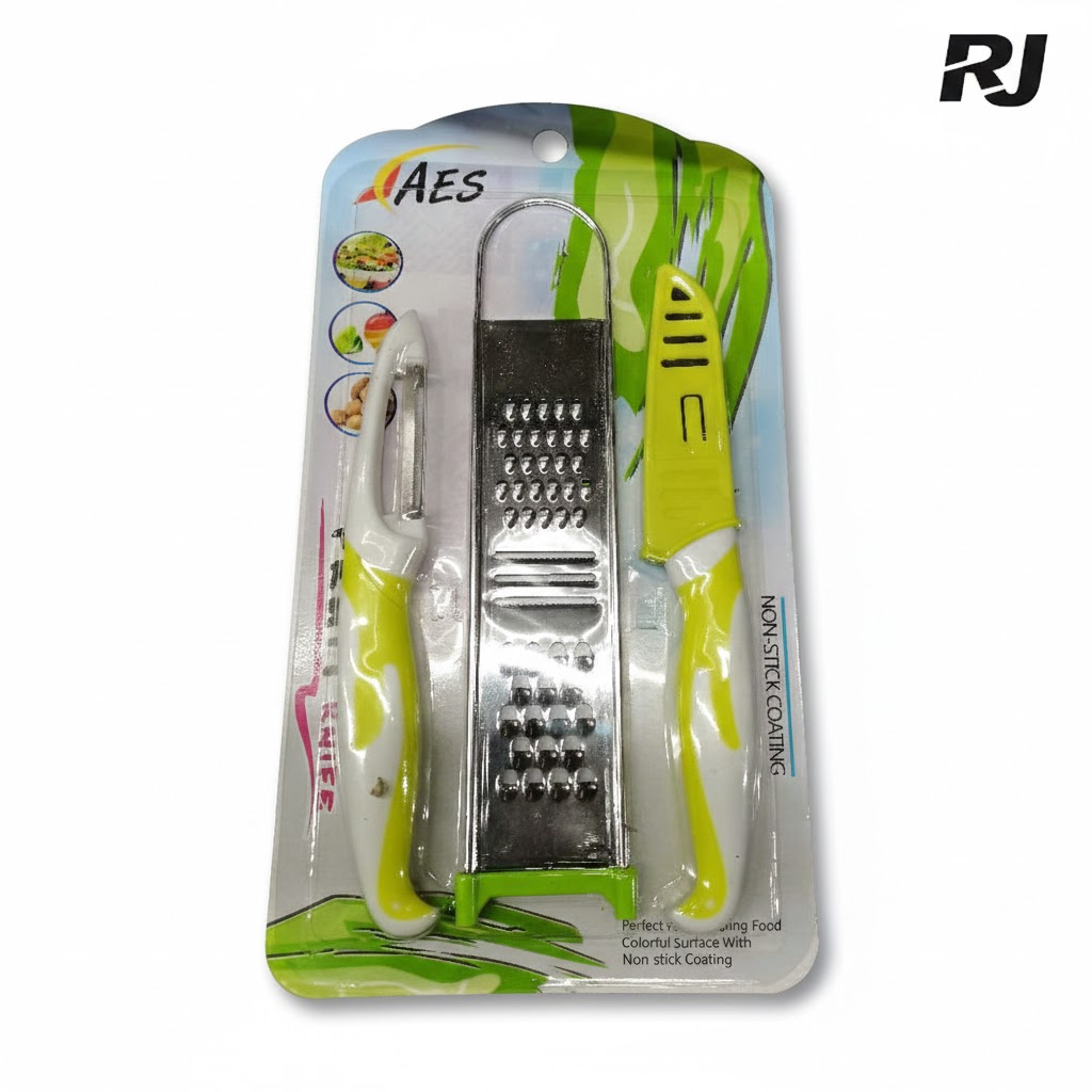 3pcs set c/rayador platiada,pela papa,cuchillo
