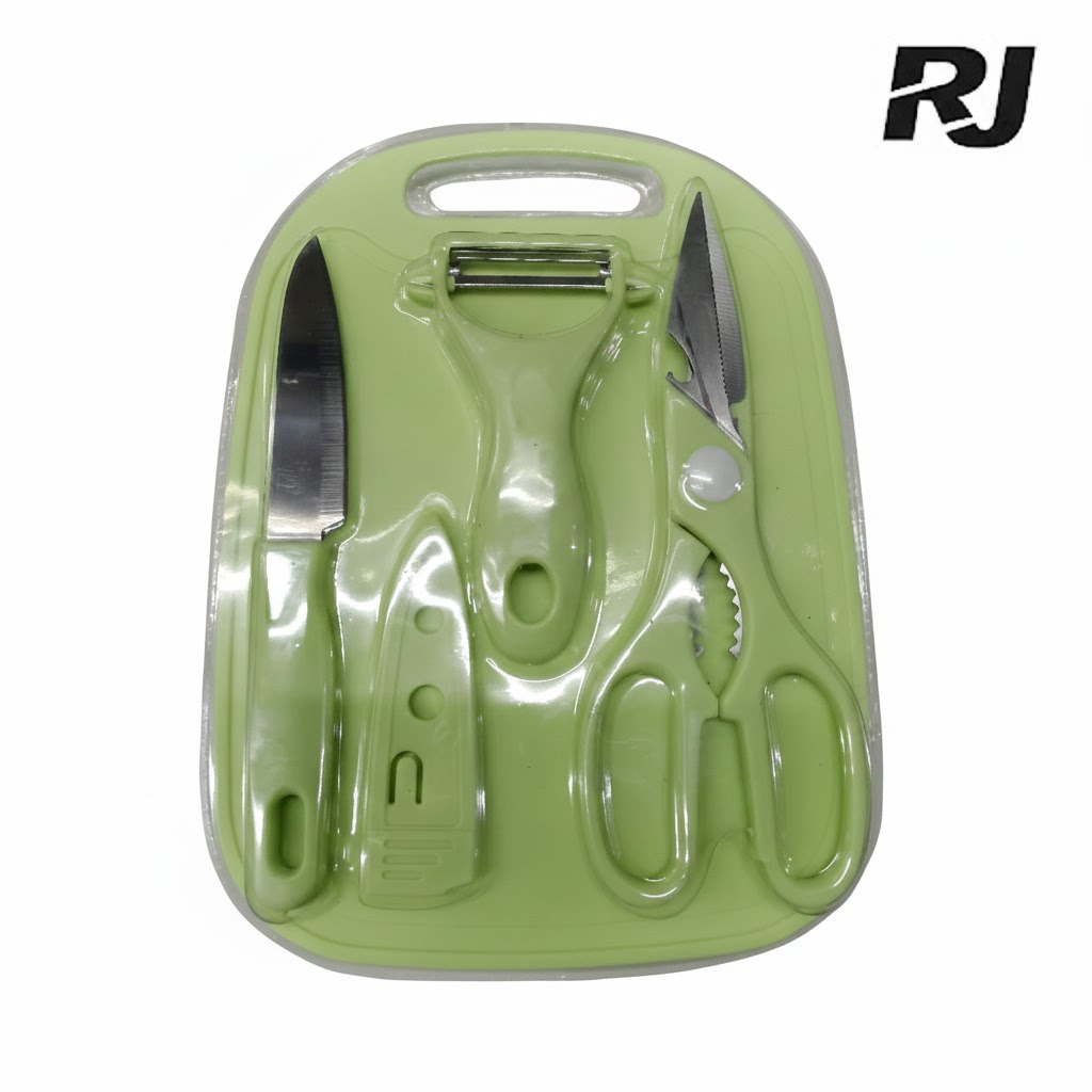 4pcs set c/tabla p/picar,tijera,pela papa,cuchillo