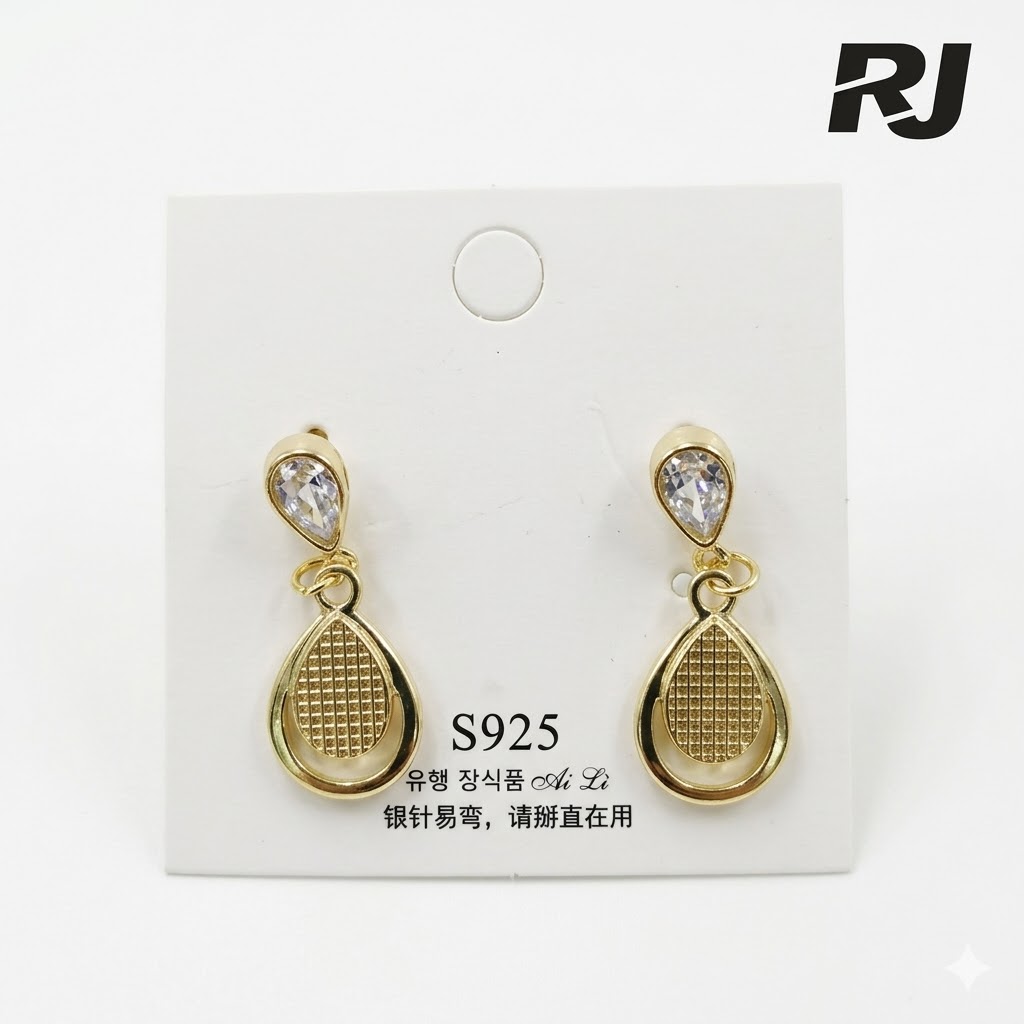 Arete c/gota de agua orilla dorada