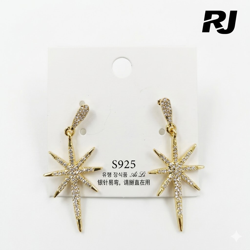 Arete c/estrella de ocho puntas largas