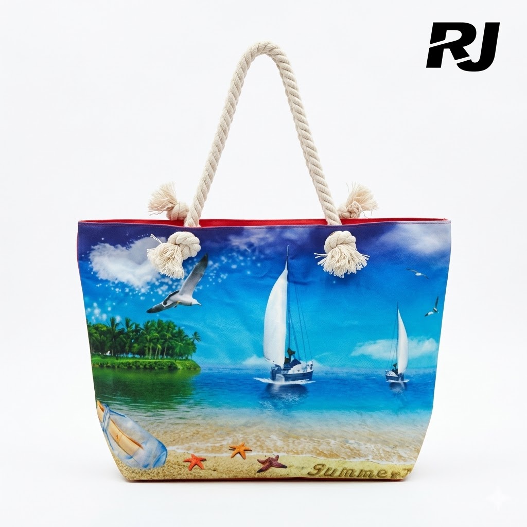Bolso c/paisaje de playa y mecate grueso
