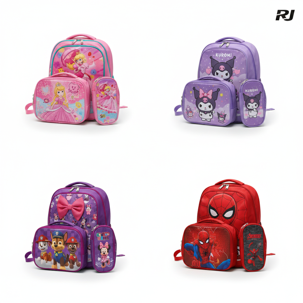 Bolso escolar 3D c/rueda 3pcs