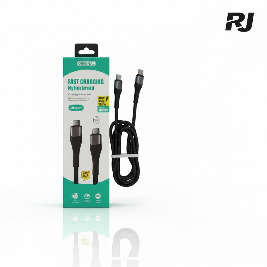 Cable fast charge nylon braid usb c to usb c en caja