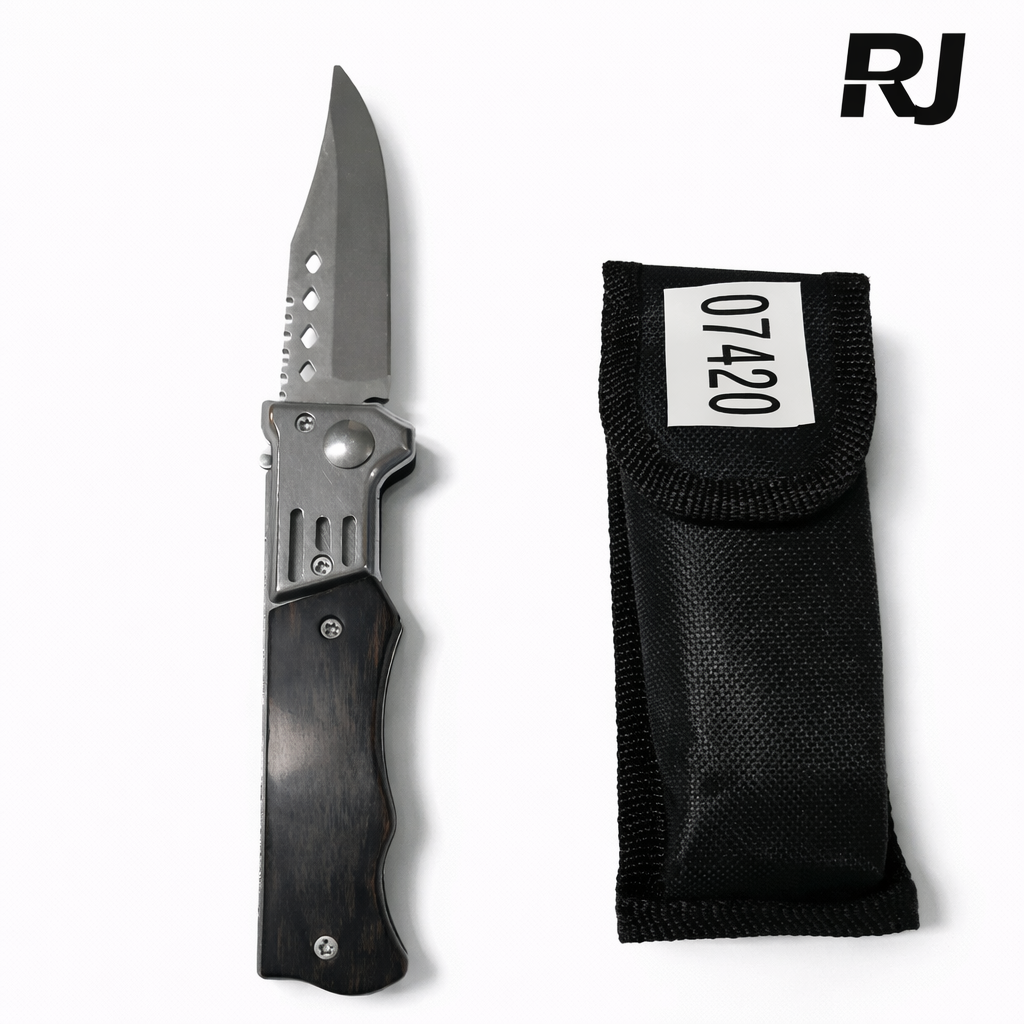 Cuchillo automático c/mango madera negra