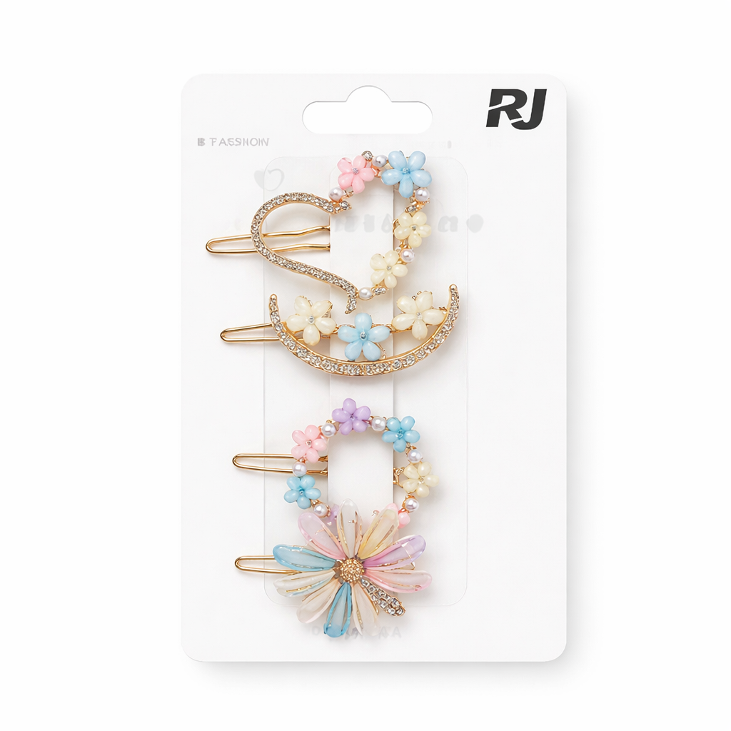 Prensa p/pelo c/4 diferentes adornos X1carton 4pcs