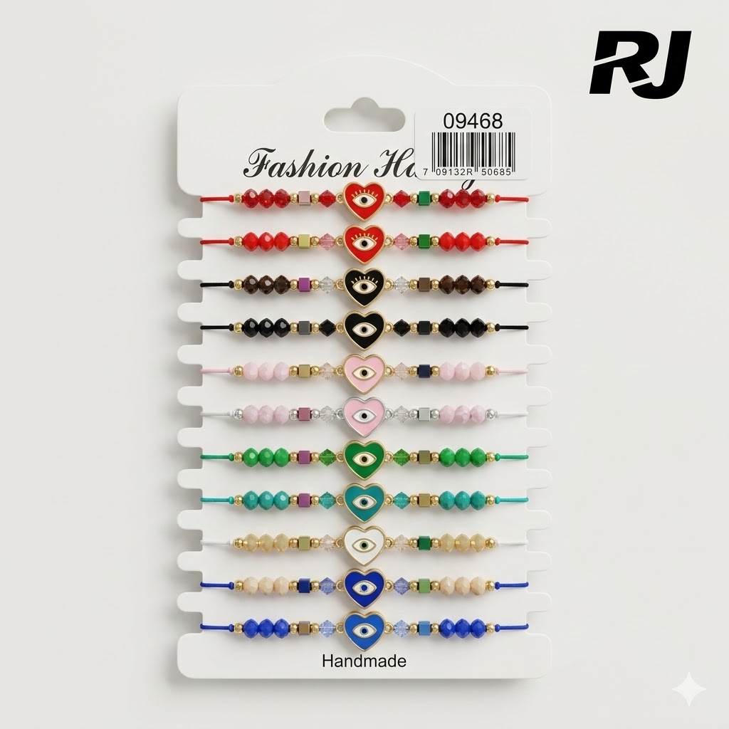 Pulsera c/adorno corazon y ojo x1carton
