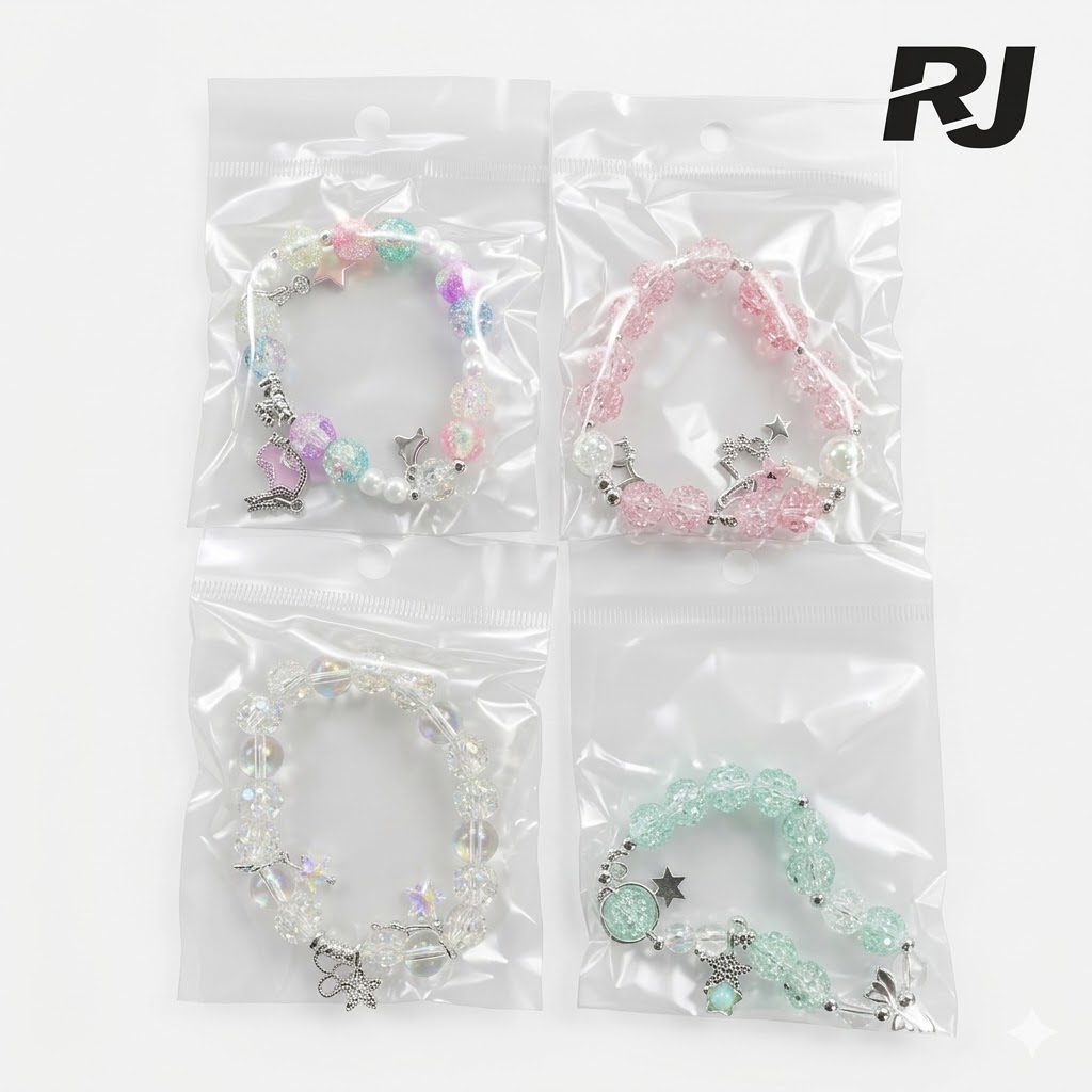 Pulsera de perlas transp c/adorno 10mm