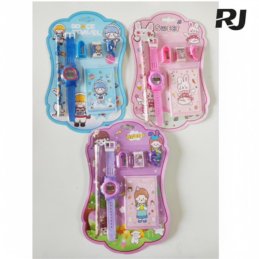 Set de escolar c/1lapiz, reloj tajador