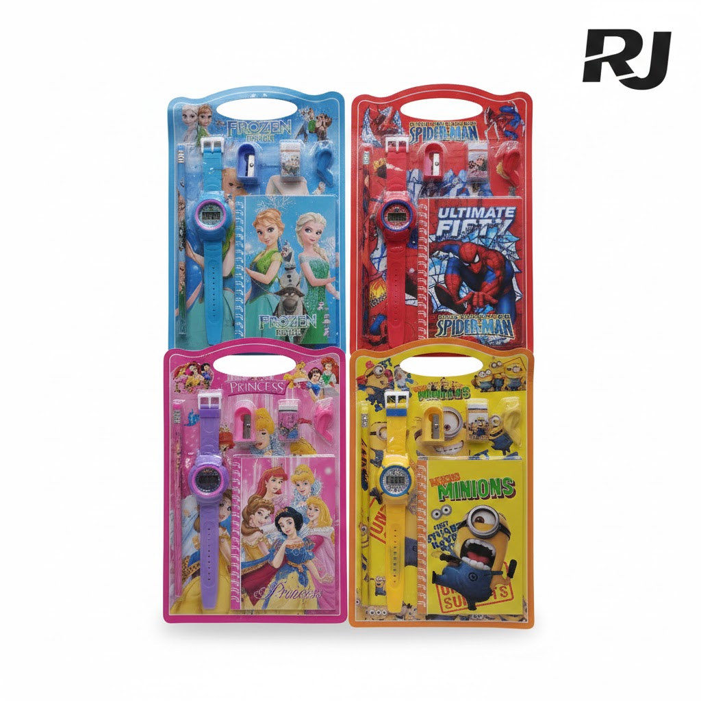 Set de escolar c/1lapiz,reloj,libreta,tajador,borrador