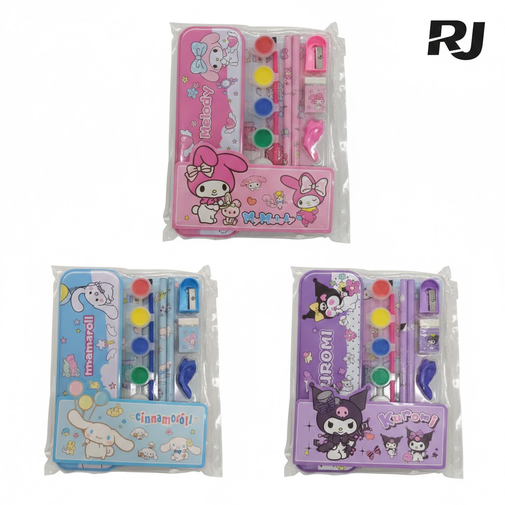 Set de escolar c/2lapiz, estuche, 6 pintura en bolsa transparente
