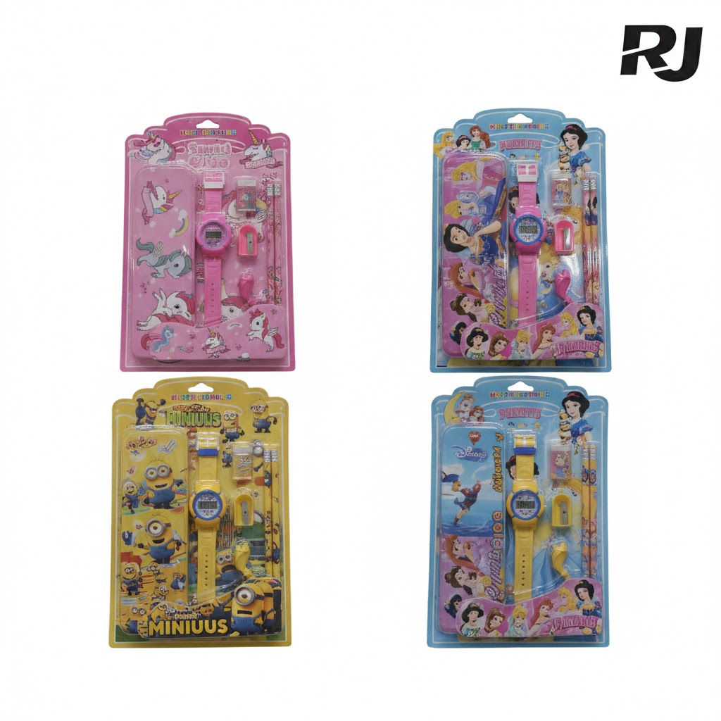 Set de escolar c/2lapiz,estuche,reloj