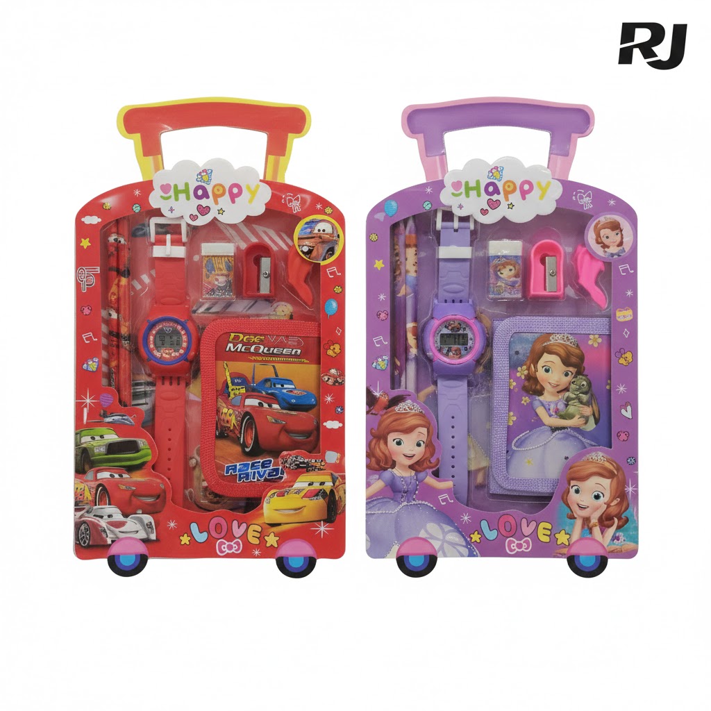 Set de escolar c/2lapiz,reloj maleta de viaje
