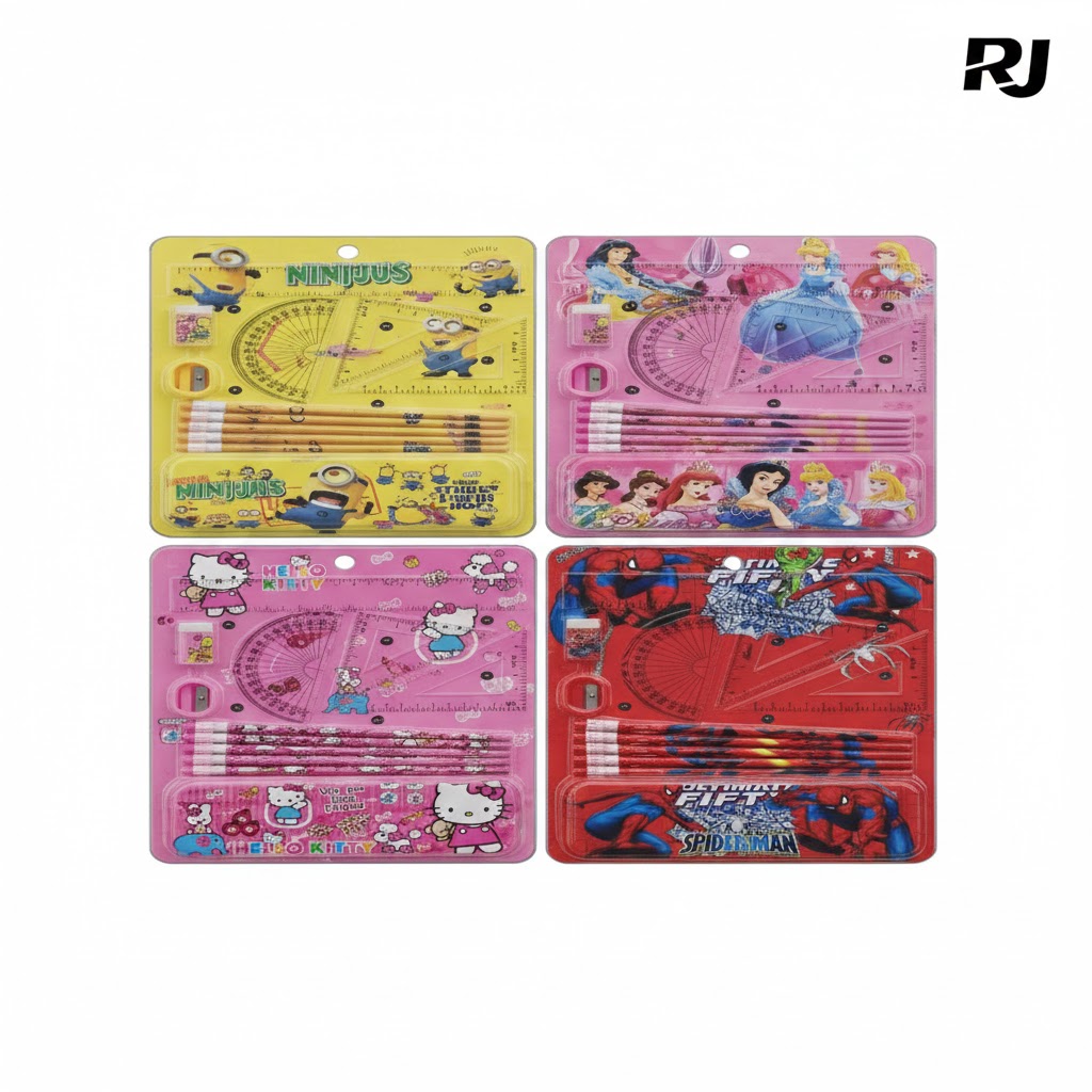 Set de escolar c/5lapiz reglas, estuche p/lápices