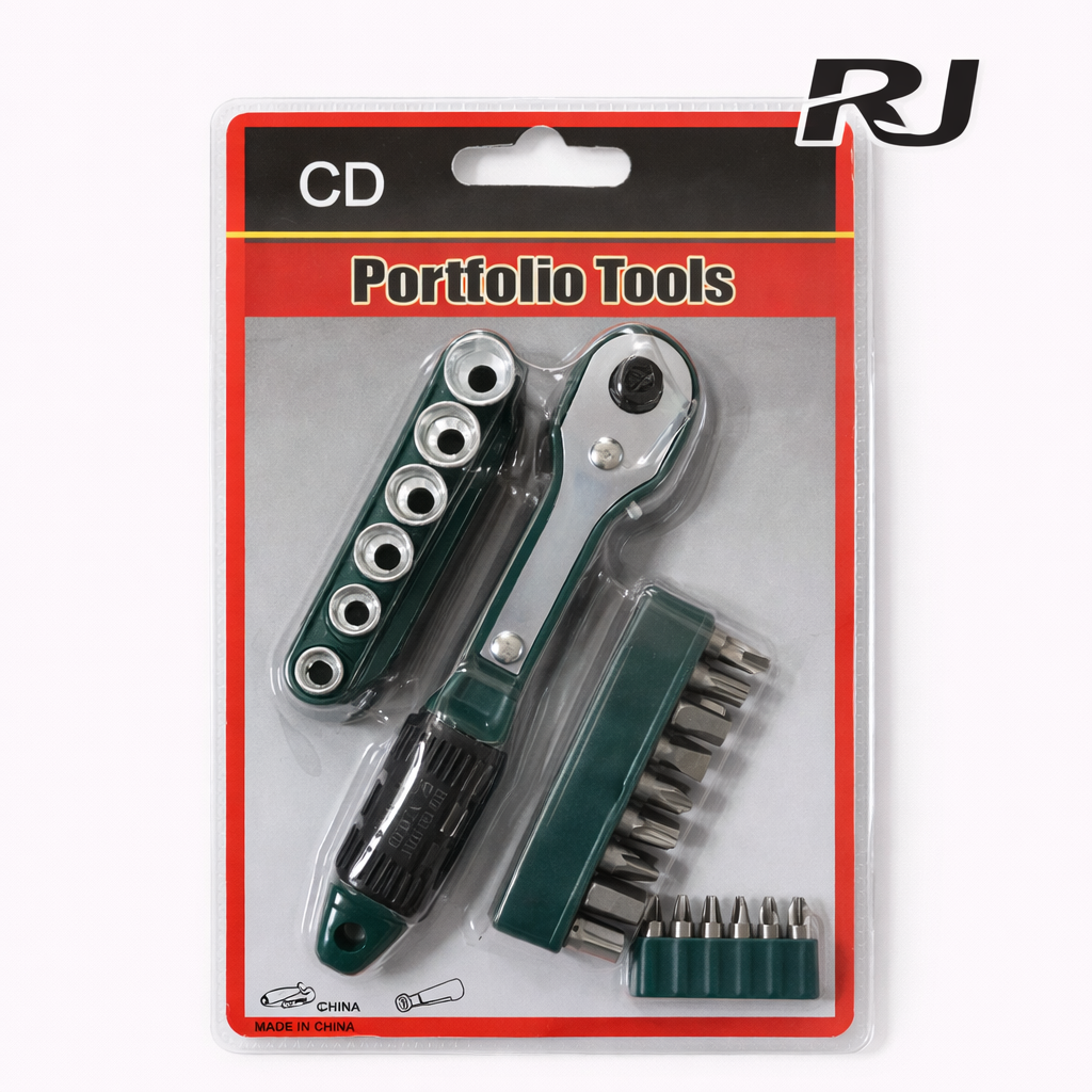 Set de llave de trinquete c/cubo y punta destornillador