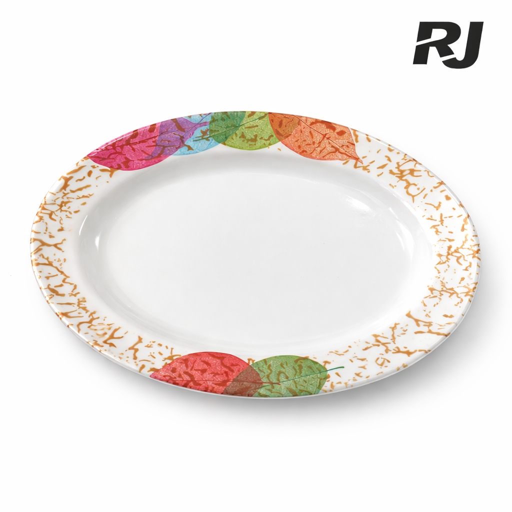 plato de melamina borde c/dibujo ovalado 12pulg