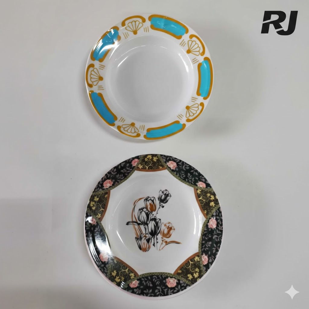 plato de melamina borde c/dibujo redondo 10pulg
