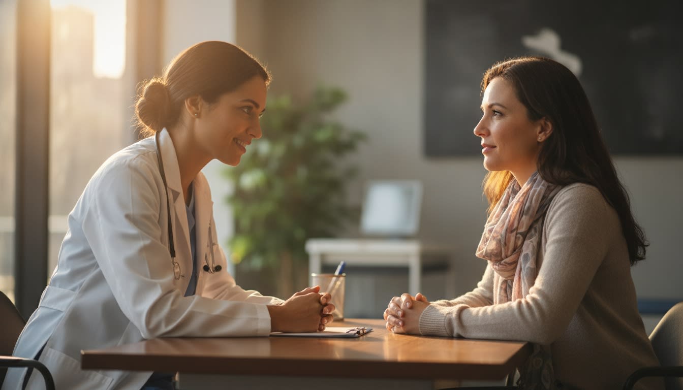 Team discussing patient care in office