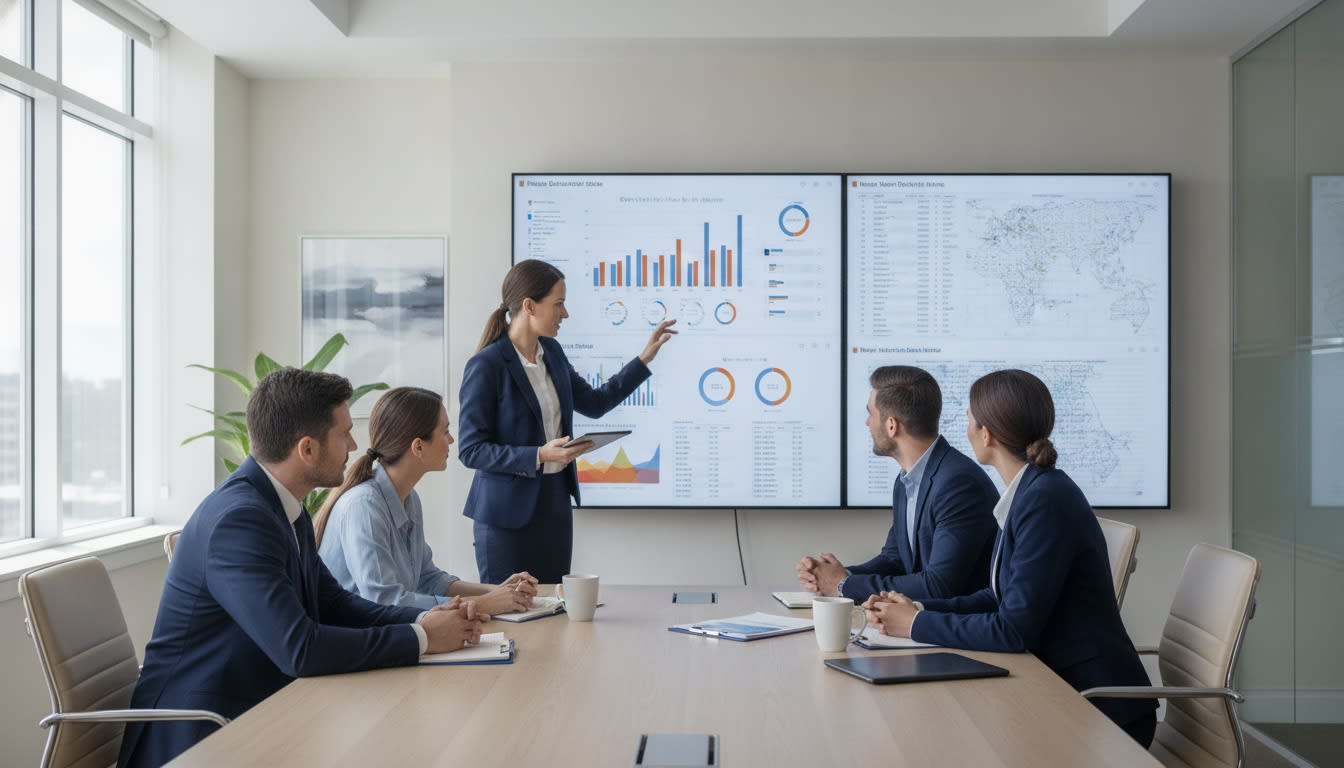 Financial services professionals reviewing data