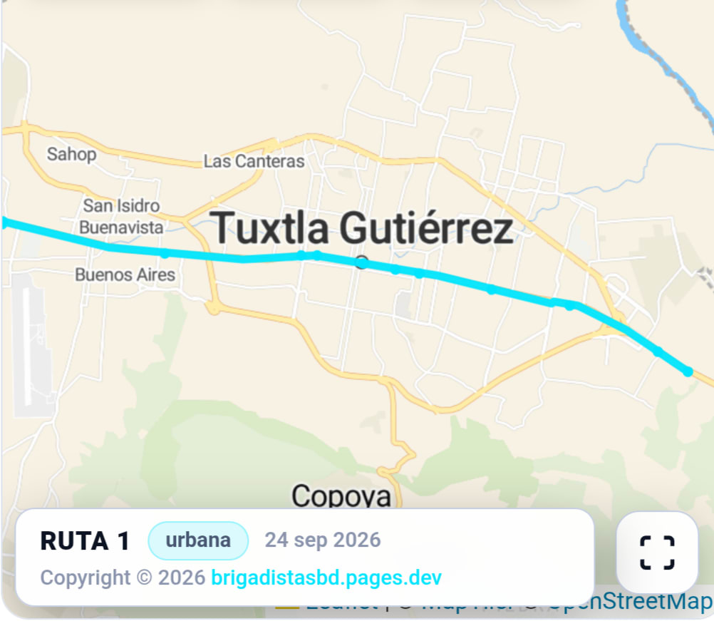 Mapa y recorrido de la RUTA 1 — Tuxtla Gutiérrez, Chiapas