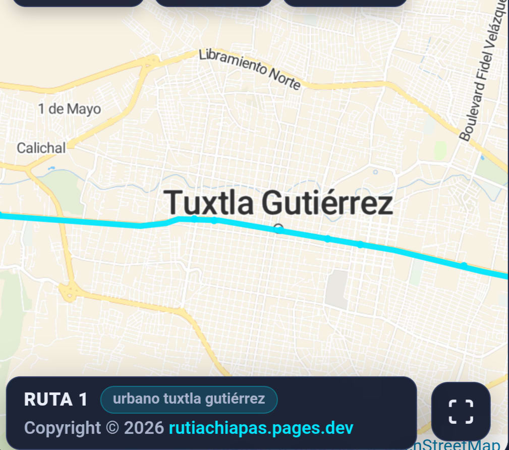 Mapa y recorrido de la RUTA 1 — Tuxtla Gutiérrez, Chiapas