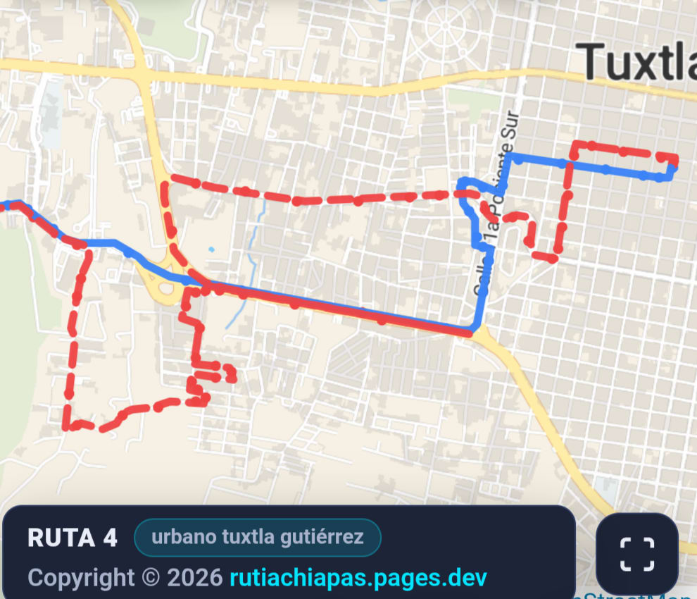 Mapa y recorrido de la RUTA 4 — Tuxtla Gutiérrez, Chiapas