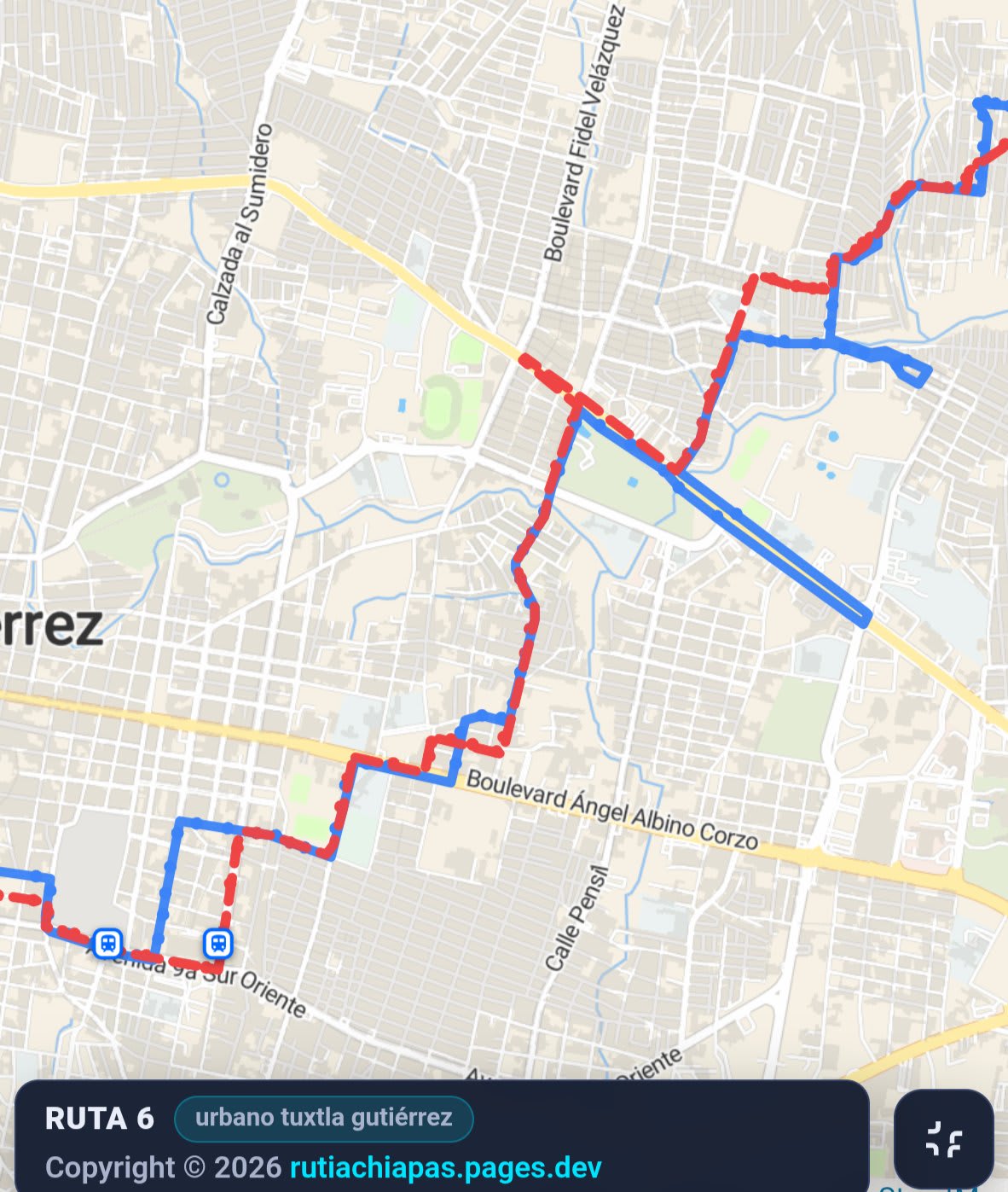 Mapa y recorrido de la Ruta 6 — Tuxtla Gutiérrez, Chiapas