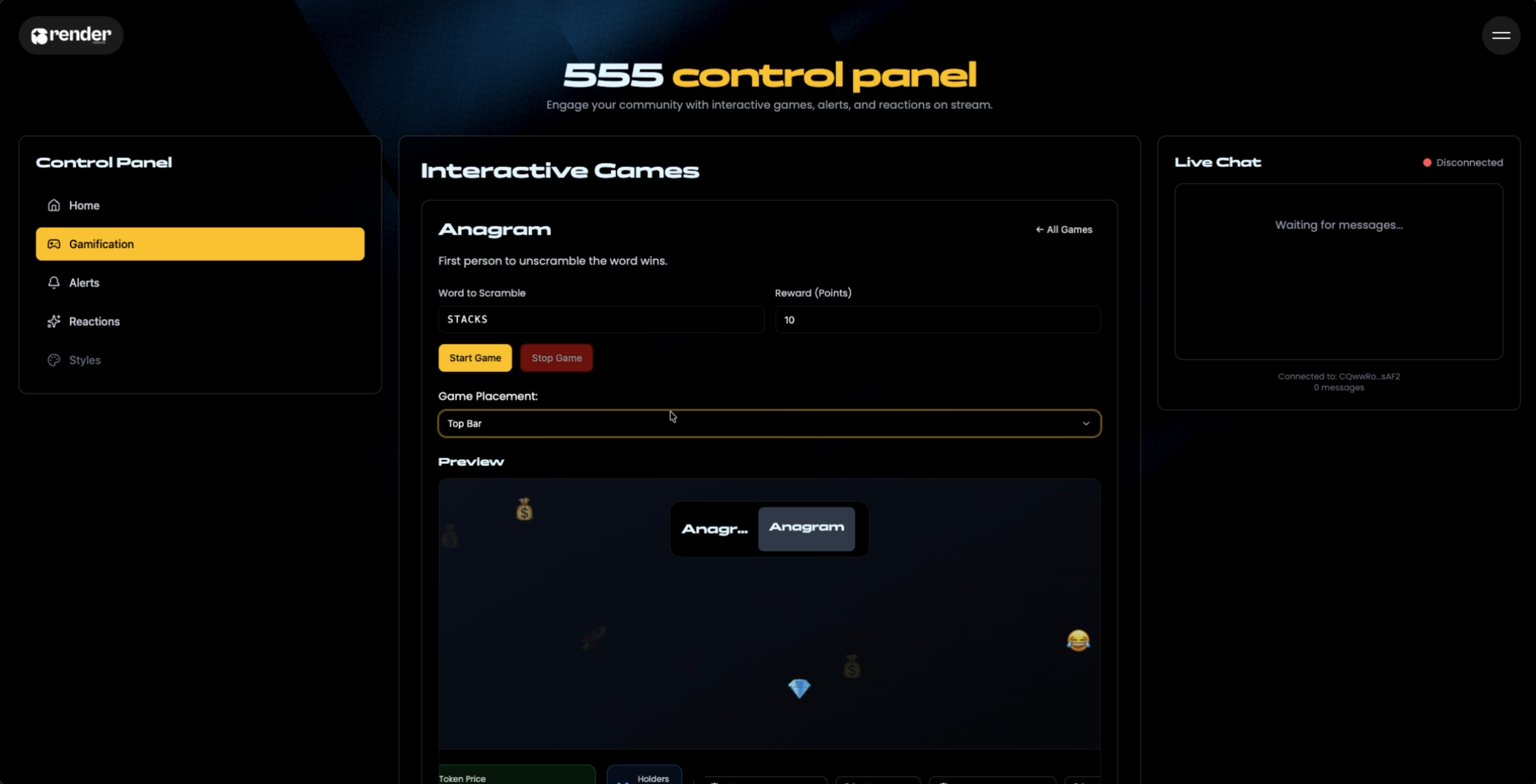 Enable Modules (games, alerts, reactions)