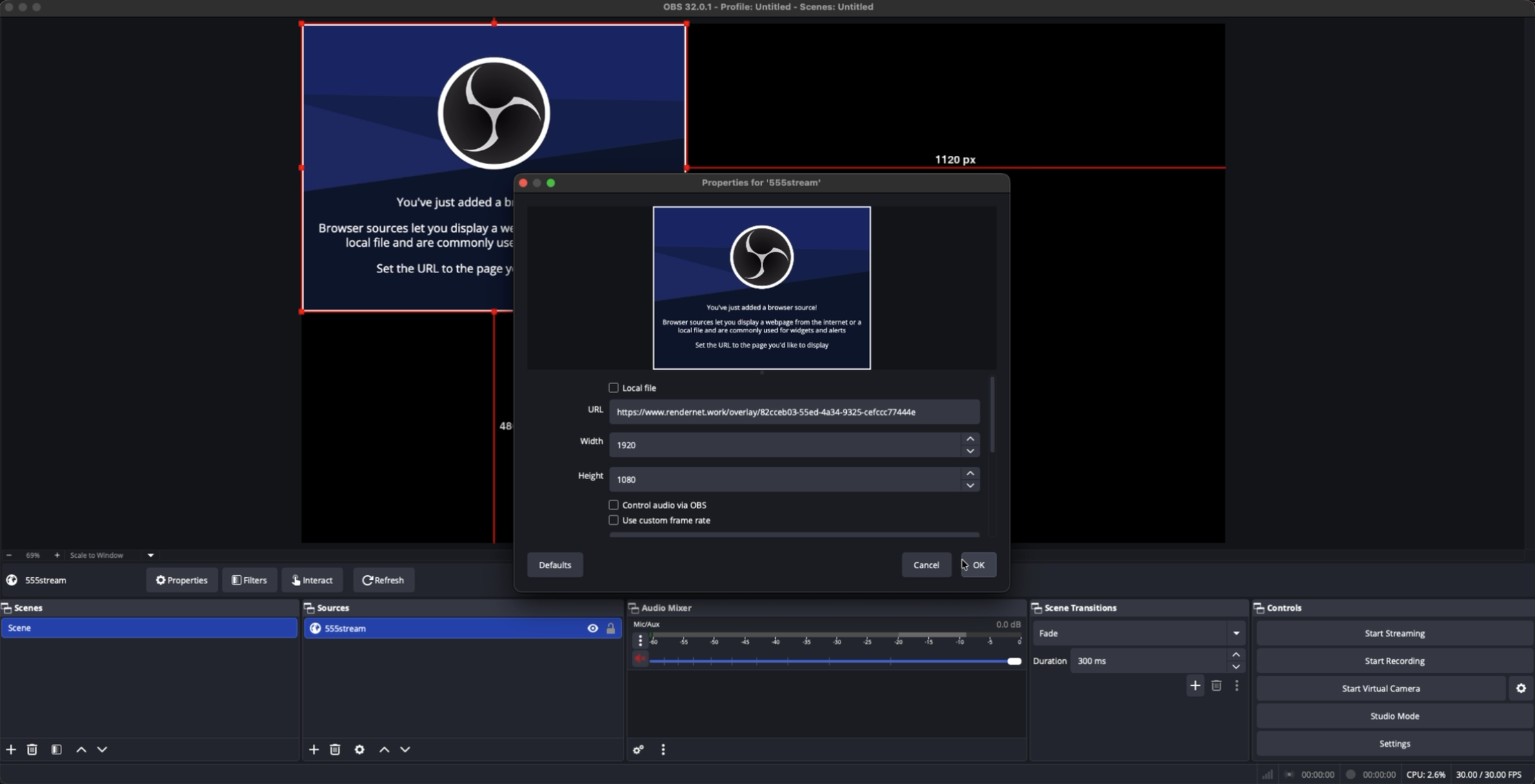 OBS: URL + Width/Height