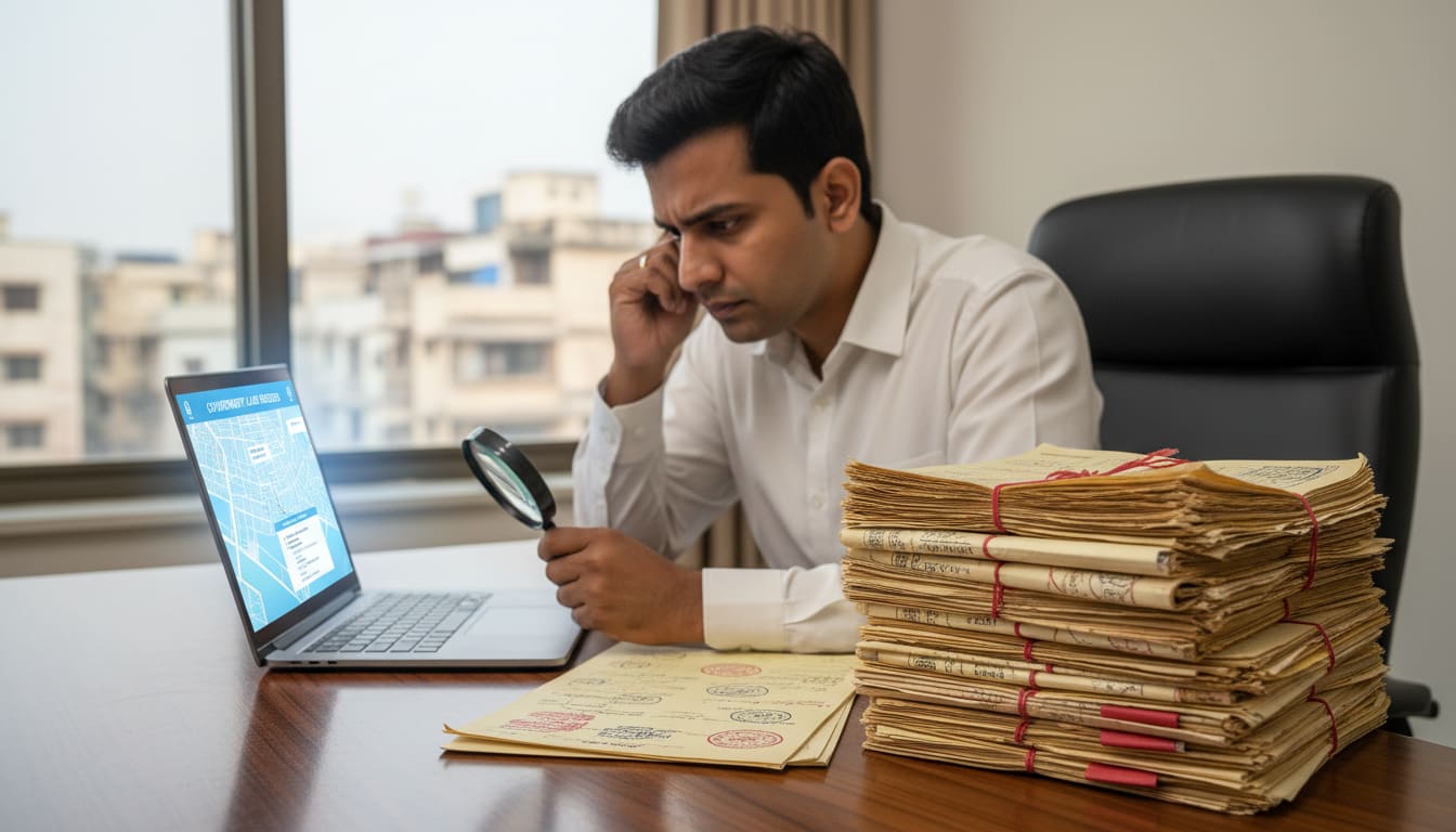 A buyer comparing digital portal records with physical property deeds.