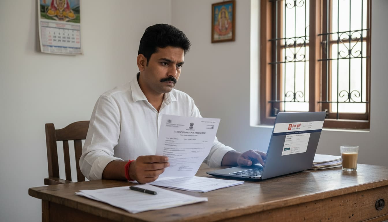 A buyer comparing a printed LPC against the Bihar Bhumi portal.