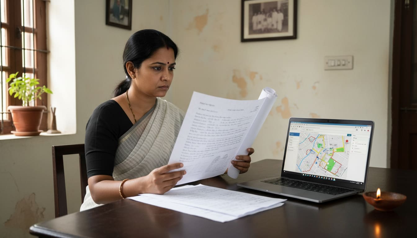 A buyer comparing a suspiciously clean CS Khatian with the digital Jamabandi.