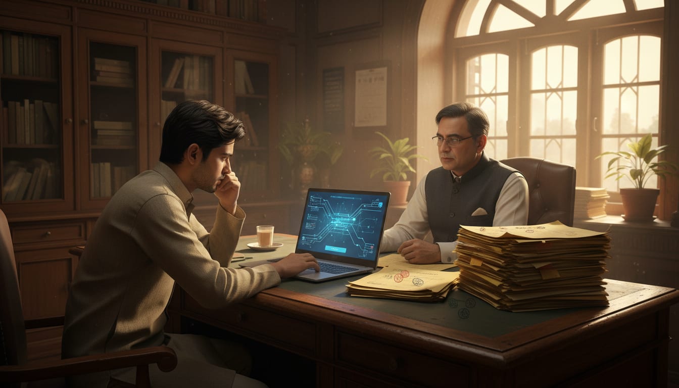 A buyer reviewing a complex CS Khatian record with a Patna advocate.