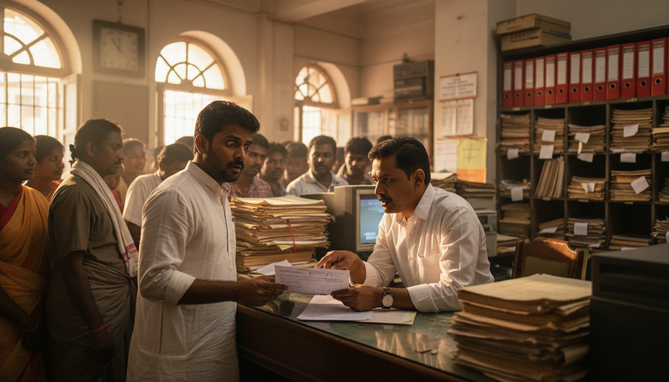 A buyer discovering a fake Sub-Collector NOC at the Sub-Registrar office.