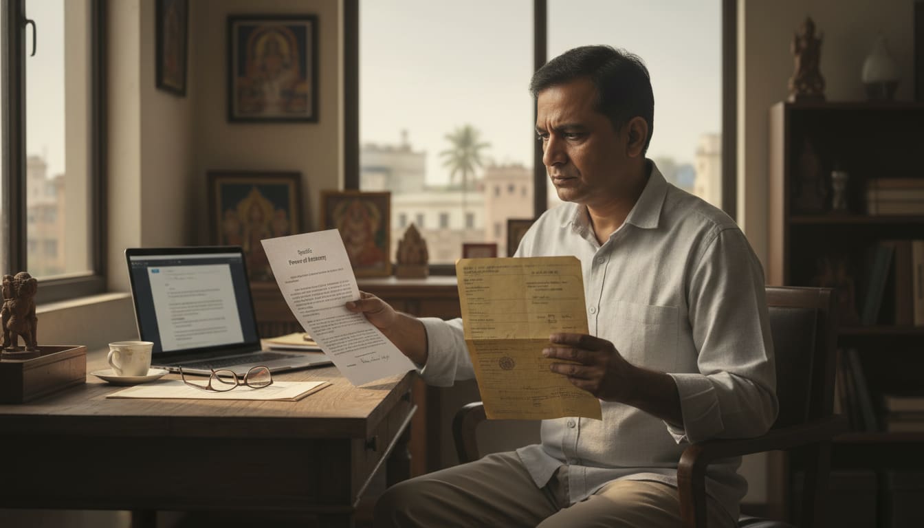An NRI reviewing a Specific Power of Attorney document.