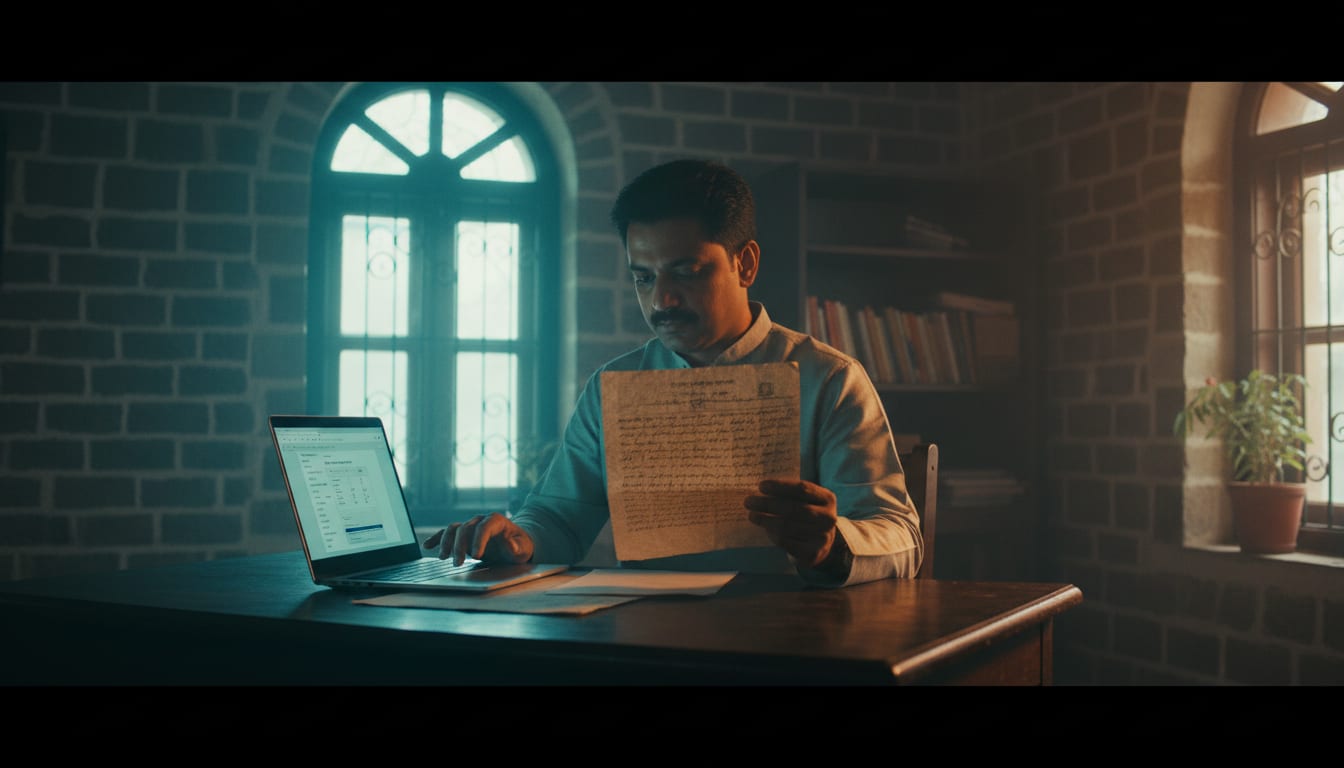A buyer carefully comparing a Sabik document with a modern Hal record.