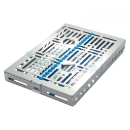 DIN Cassette for 21 instruments, blue, Dimensions: 290x184x34mm, stainless steel