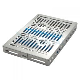 DIN Cassette for 14 instruments, red, Dimensions: 290x184x34mm, stainless steel