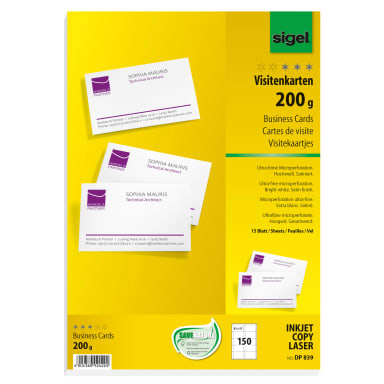 Sigel business card 85x55 mm 200 g 150 pieces white