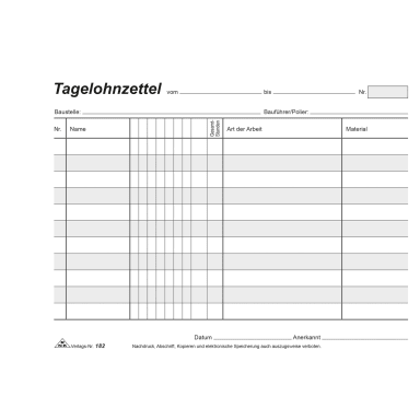 RNK daily wage pad A5 landscape self-copying 3x40 sheets