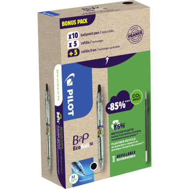 Pilot ballpoint pen B2P Ecoball set 10 ballpoints+10M black