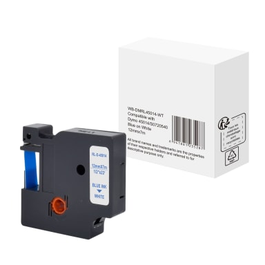 Label tape cassette compatible with Dymo S0720540 12 mm x 7 m blue on white