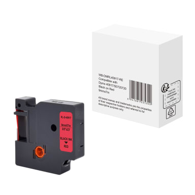 Label tape cassette compatible with Dymo S0720720 9 mm x 7 m black on red