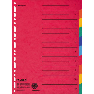 Falken index divider set A4 10-part Manila cardboard coloured