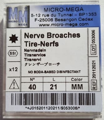 Micro-Mega barbed broach ISO 40 21 mm non-sterile