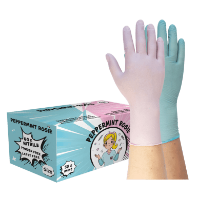 Peppermint Rosie - Nitrilhandschuhe, Farbmix Mint/Rosa, puderfrei - L (60 Stück)