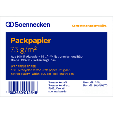 Soennecken packing paper 100 cm x 5 m recycled paper kraft brown