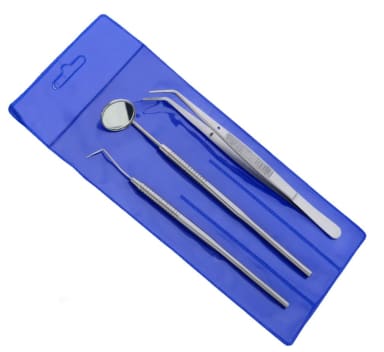 Examination Set with 4: Probe, Mouth Mirror, Handle, Tweezers